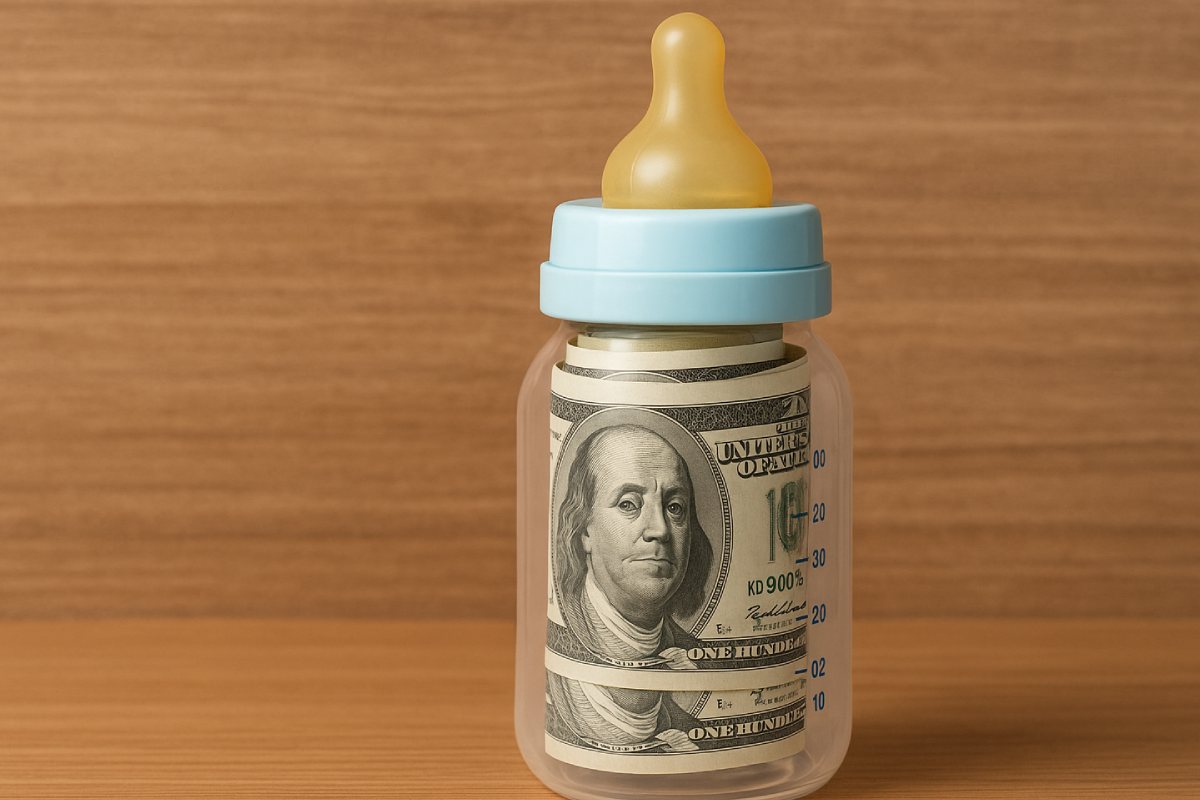 baby bottle with cash inside