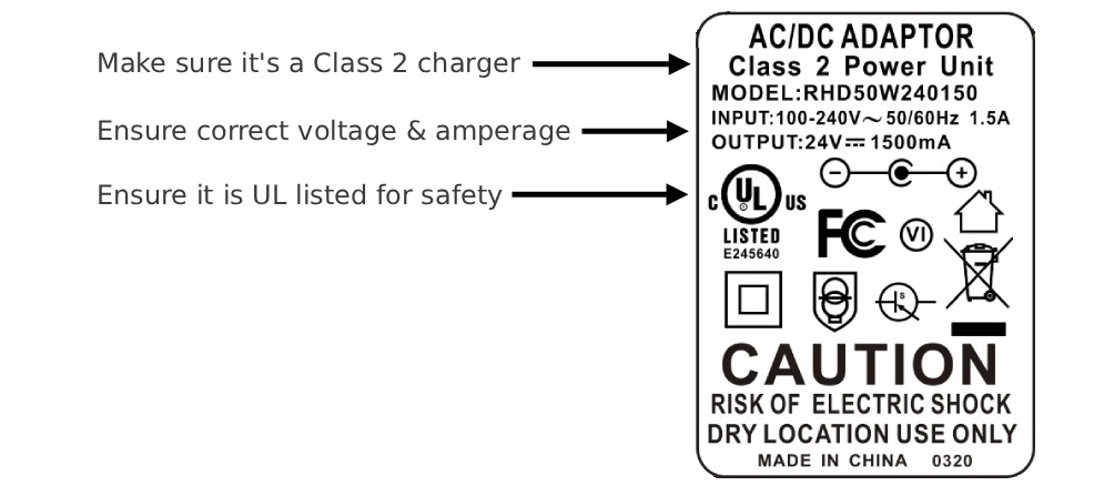 how to make sure your charger is UL listed and has correct voltage amperage and is class 2 for a ride-on toy