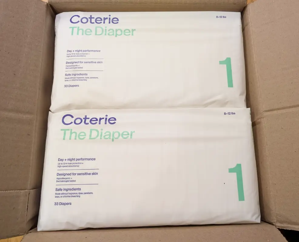 coterie diapers unboxing cardboard box